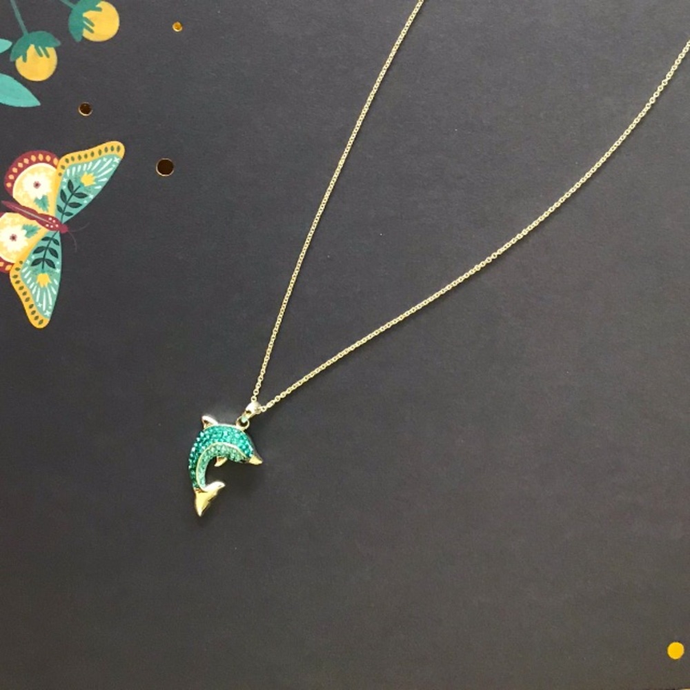 Vibrant genuine blue crystal dolphin pendant Slvr